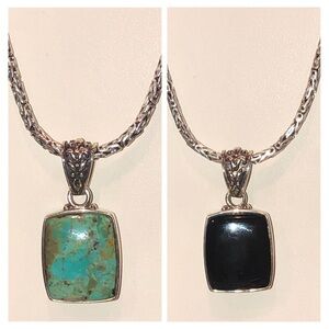Barse Thai 925 Doublesided Pendant. Royston Turquoise & Black Onyx.